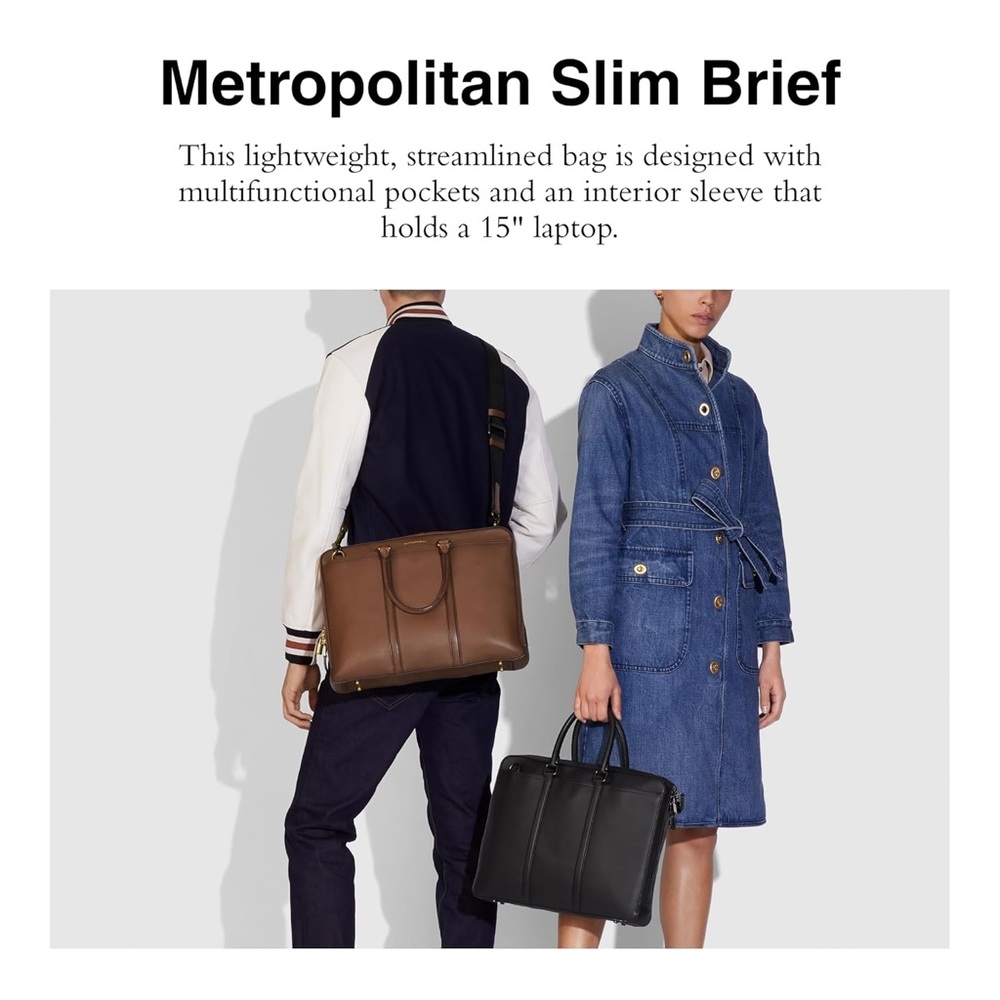 Coach Black Leather Briefcase Metropolitan Slim Brief - Picture 4 of 12